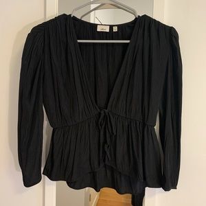 Aritzia Tie Front Pleated Blouse